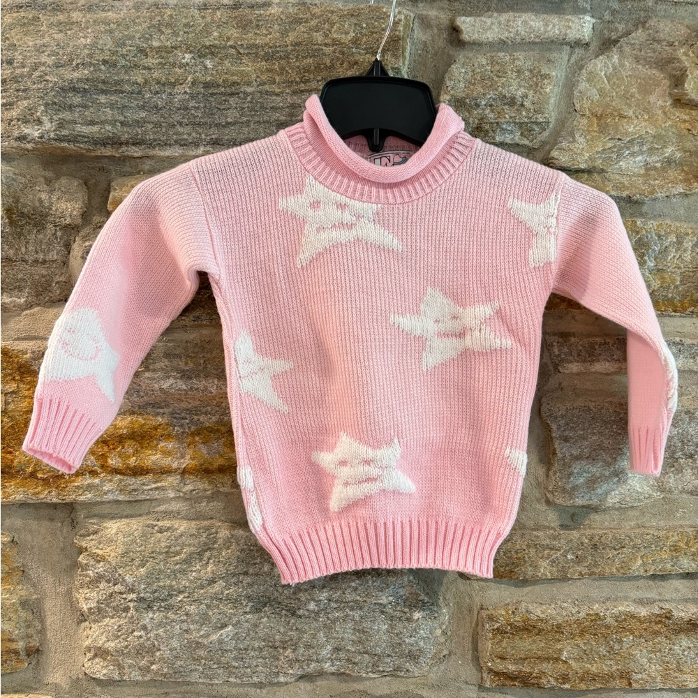 EJ Gitano girls vintage ‘90s pink white sweater with stars 3T roll neck